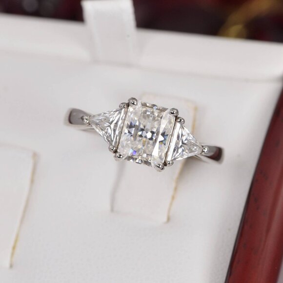 Certified 2.0 ct Radiant Cut Moissanite Engagement Ring 925 Sterling - Picture 5 of 7